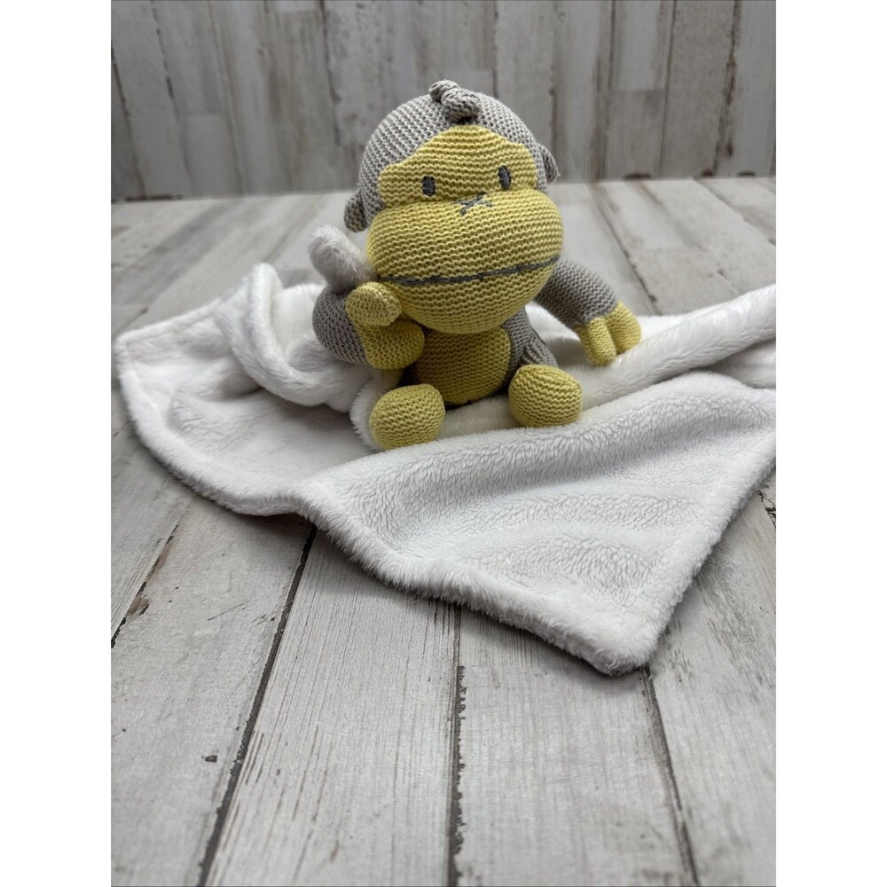 Baby Bum Monkey Duke Yellow Gray Plush Knitted Lovey Security Blanket Toy